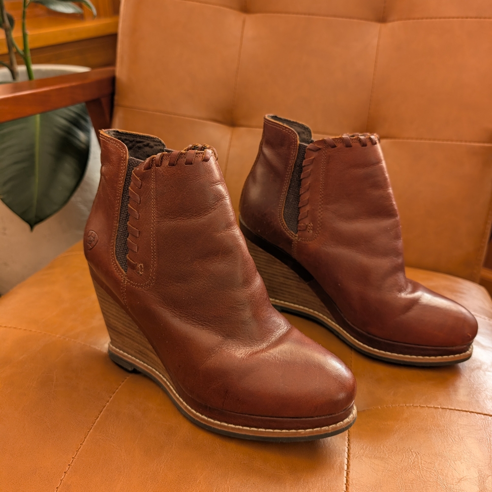 Ariat Brown Leather Wedge Boots